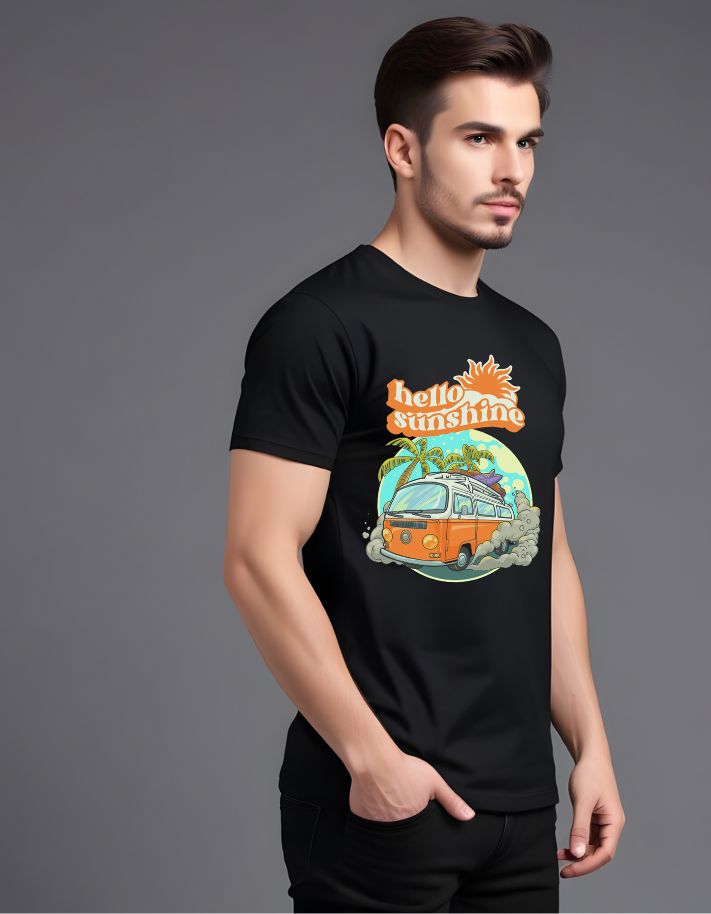 Hello sunshine black cotton T-shirt